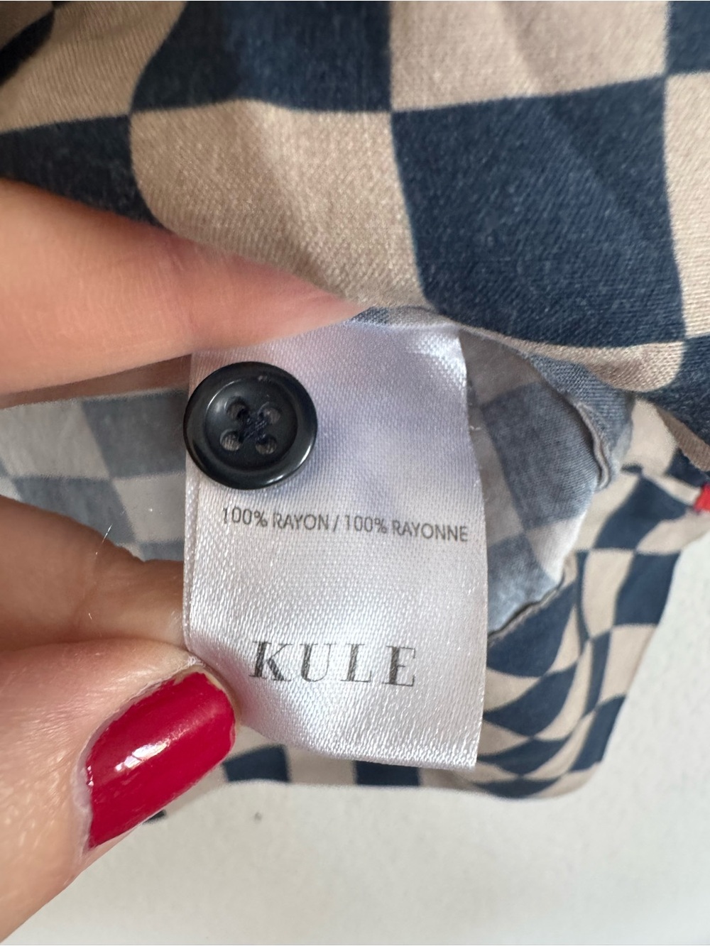 KULE Checkerboard Button Down Shirt Rayon Boxy Artsy Scandinavian Camp Collar S - Picture 7 of 11